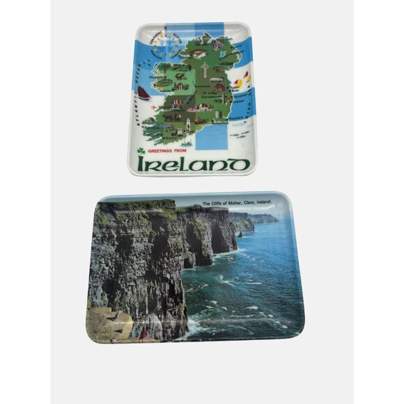 Vintage Ireland Souvenir Melamine Trays Map & Cliffs Of Moher Design 6" x 4" - Picture 1 of 4
